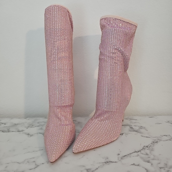 Pink Rhinestone Heeled Boots - Picture 3 of 6